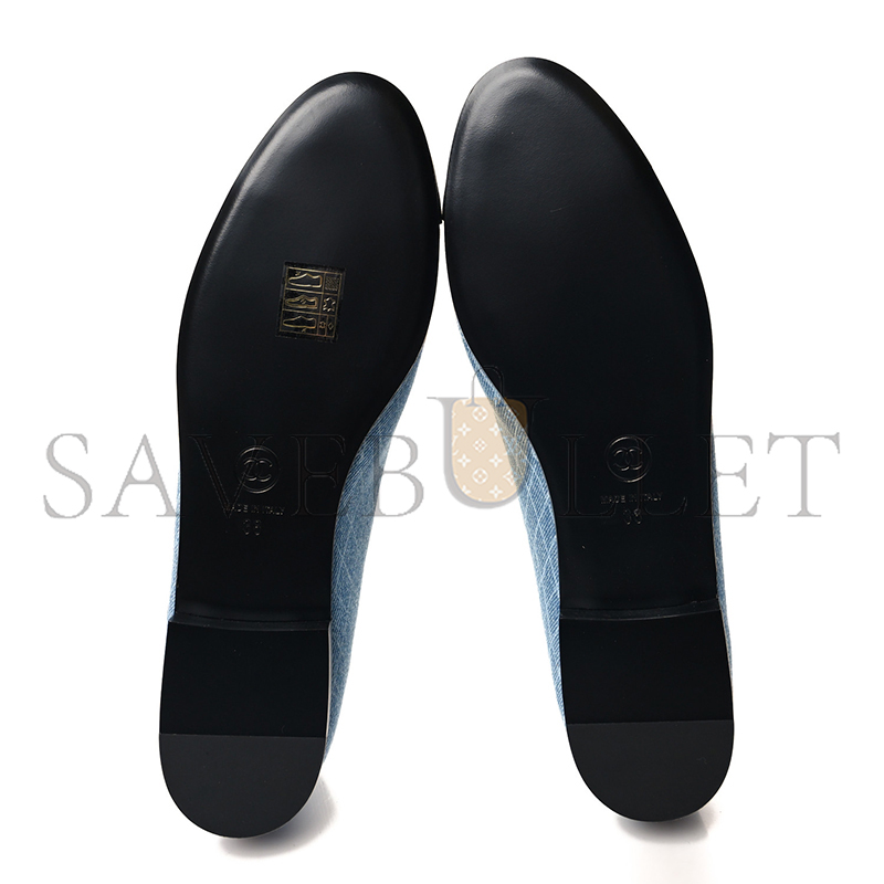 CHANEL DENIM PRINTED QUILT CC CAP TOE BALLERINA FLATS 157513